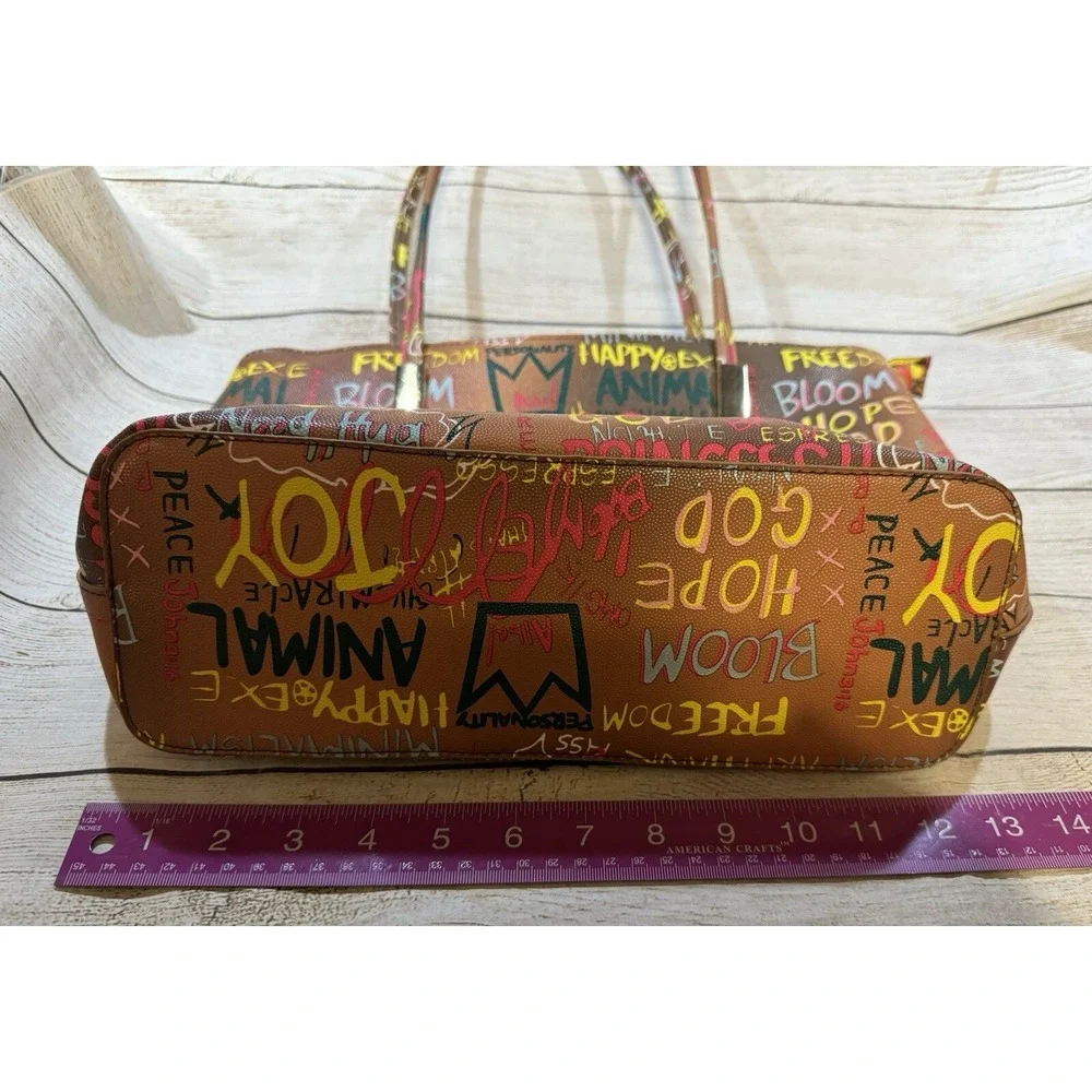 ALBA Graffiti Shoulder Bag Tote Inspirational God Hope Joy Peace Happy Art Hug E